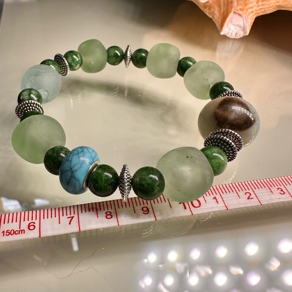 GAMBLER AMAZONITE + SEA GLASS STONES NATURAL BRACELET size 7” - Picture 12 of 15